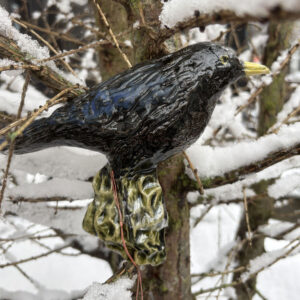 NordicBirds Solsort (han) – håndlavet keramikfugl til væg | PiaV Keramik