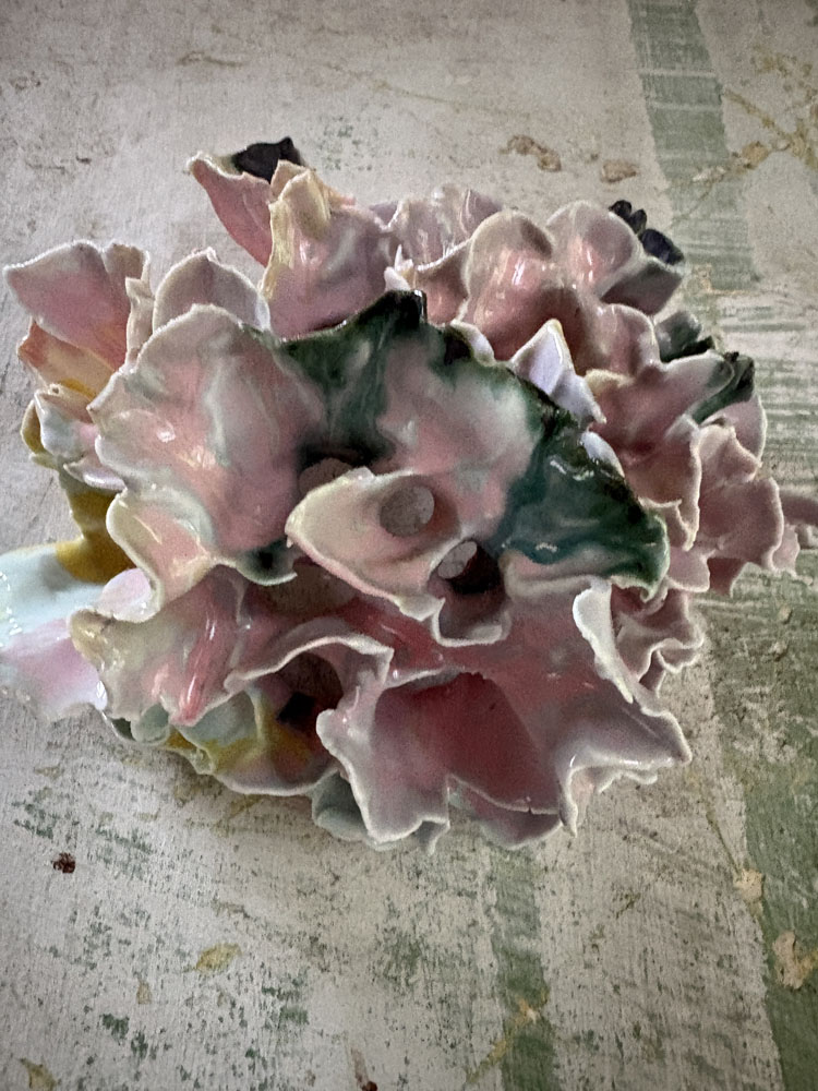 Vægophæng i keramik – Lyserød, gul og grøn porcelæn - Billede 5